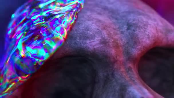 一种液态钻石物质包裹着头骨 并把骨头变成了钻石 霓虹灯 云宝3D动画 — 图库视频影像