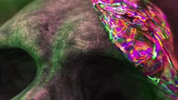 Abstraktes Konzept Menschlicher Schädel Wird Diamant Neon Hintergrund Transformation Reinkarnation — Stockvideo