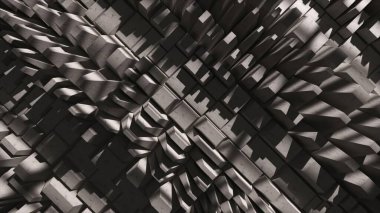 Soyut kavram. Hareket eden gri bir yüzey şekil değiştirir. Gölge. Dönüşüm. El salla. 3d illüstrasyon.