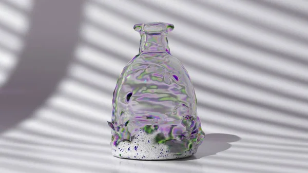 陶瓷花瓶在明亮的背景上变成了彩虹玻璃瓶 软体动物的模拟3D插图 — 图库照片