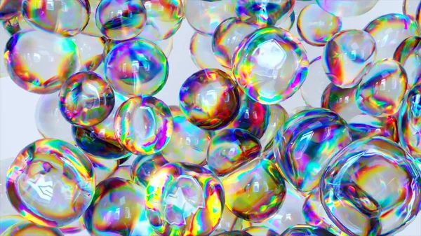 Abstraktes Konzept Renderanimation Mit Flüssigem Regenbogen Transparenten Blasen Explodieren Und — Stockfoto