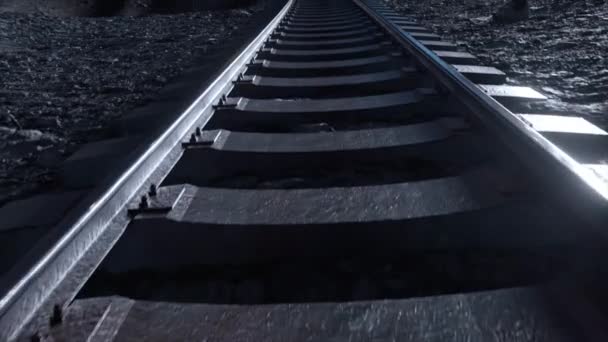 Tren Cósmico Viaja Largo Rieles Una Superficie Lunar Con Una — Vídeos de Stock
