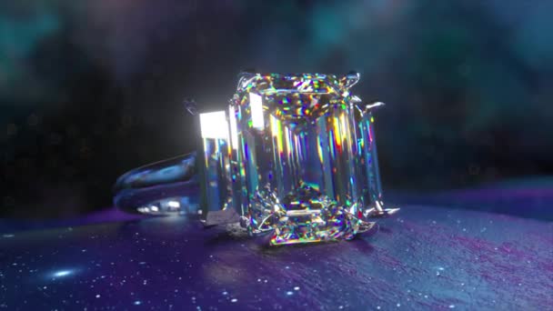 Brillante Anillo Diamantes Muestra Una Gema Brillante Que Refleja Espectro — Vídeo de stock