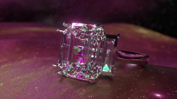 Una Vista Cerca Brillante Anillo Diamantes Engastado Con Telón Fondo — Vídeos de Stock