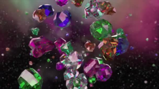 Živé Plovoucí Krystaly Éterickém Prostoru Odrážející Lomící Světlo Nesčetných Barevných — Stock video
