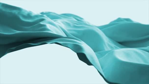 柔软的水族或绿松石织物的特写 可能是柔软的棉或微纤维 有精致的褶皱和折痕 3D动画 — 图库视频影像
