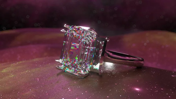 Una Vista Ravvicinata Anello Diamanti Scintillante Incastonato Uno Sfondo Surreale — Foto Stock