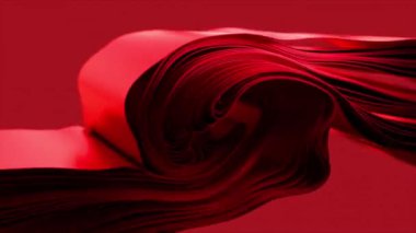 Uzayda dönen canlı kırmızı soyut 3D kurdele. Sıvı, parlak bir bitiş ile üç boyutlu animasyon.