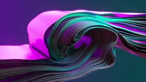 Psychedelische Wervelingen Van Een Lint Neon Paarse Groene Tinten Animatie — Stockvideo