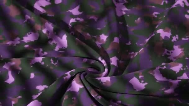 一个带有粉色伪装图案的织物螺旋形扭曲成一个动态和纹理3D动画 — 图库视频影像