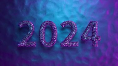 2024 numaralı ışıl ışıl ışıl, havalı mavi desenli arka plan, kutlama ve gelecek temalarını sembolize ediyor, 3 boyutlu animasyon..
