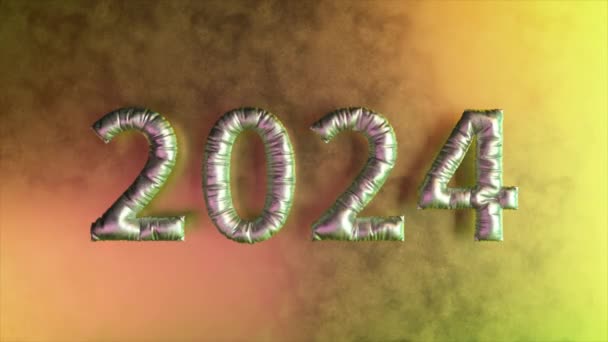 お祝いのお祝いや新年のテーマ 3Dアニメーションに最適な 夢のような勾配の背景を持つメタリック2024風船 — ストック動画