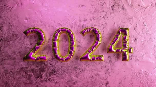 明亮的紫色2024气球映衬着柔和的粉色背景 非常适合新年前夕和节日庆祝活动 3D动画 — 图库视频影像