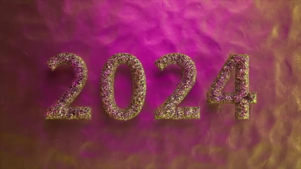 在纹理背景上闪烁着粉色2024数字 非常适合庆祝活动和新年主题 3D动画 — 图库视频影像