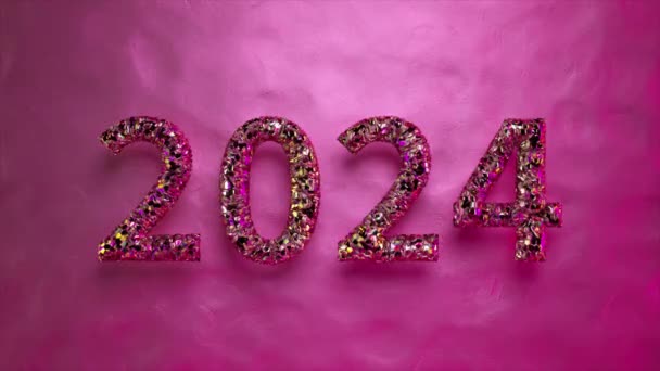 在纹理背景上闪烁着粉色2024数字 非常适合庆祝活动和新年主题 3D动画 — 图库视频影像