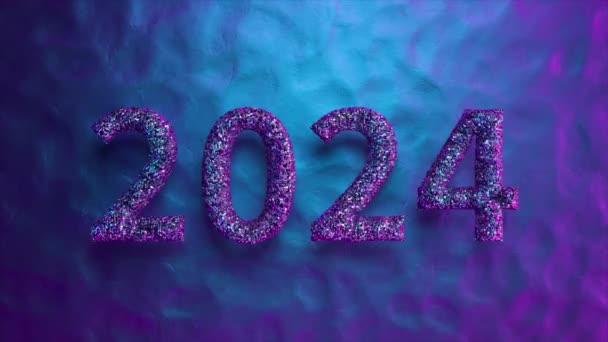 Funkelnde Zahlen 2024 Luxuriösem Glitzern Auf Kühlem Blau Strukturiertem Hintergrund — Stockvideo