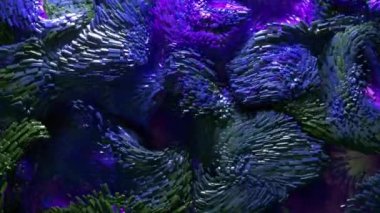 Soyut sanat video animasyonu 3D arkaplan sürreal hareket ile neşeli dalgalı parti topları küre sıvı madde mavi mor gradyan renk