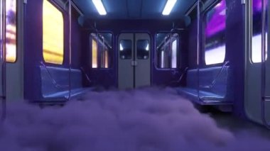 Gizemli metro vagonu sisli bir sis bulutu içinde, 3 boyutlu animasyon.