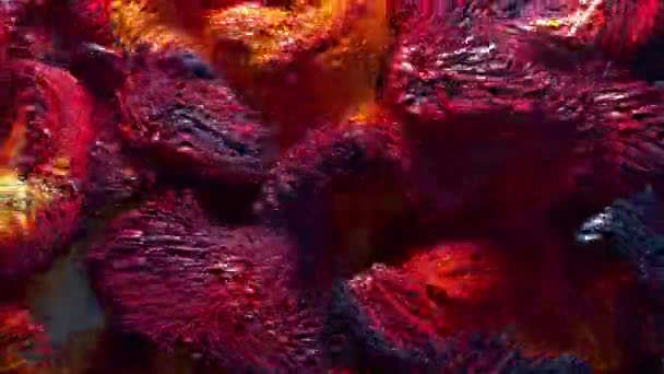 抽象艺术视频动画3D渲染超现实运动的三维背景喜庆波状球球体颗粒红黄梯度液体物质 — 图库视频影像