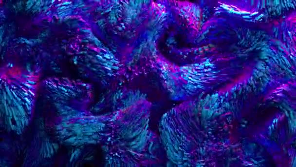 具有超现实运动的三维抽象艺术视频动画3D背景的三维渲染 蓝紫色渐变色彩的节日波浪形球球体颗粒液体物质 — 图库视频影像