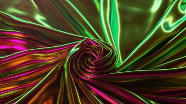 Radiant fabric folds into a hypnotic whirl, reflecting a spectrum of neon lights in a stunning 3D illustration display. clipart