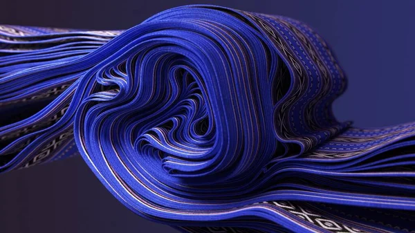 Deep blue hues and subtle patterns coil in a serene and elegant 3D fabric animation.
