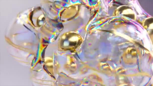 Clúster Burbujas Translúcidas Abstractas Con Núcleos Dorados Animación — Vídeos de Stock