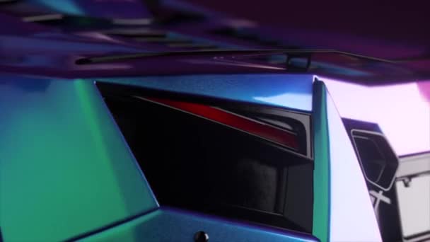 Футуристичний Спортивний Автомобіль Яскравими Неоновими Гальмівними Вогнями Анімації Демонструє Елегантний — стокове відео