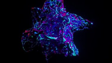 Üç boyutlu animasyonda neon sıvısı filizleri, kaotik bir dansta kıvrılıyor, parlak pembe ve mavi renklerle aydınlatılıyor.