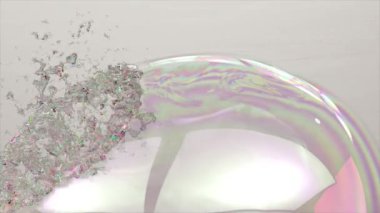 Işıldayan sabun köpüğü 3 boyutlu animasyonda patladı. Yanardöner parçalardan oluşan bir dans. Yavaş Hareket