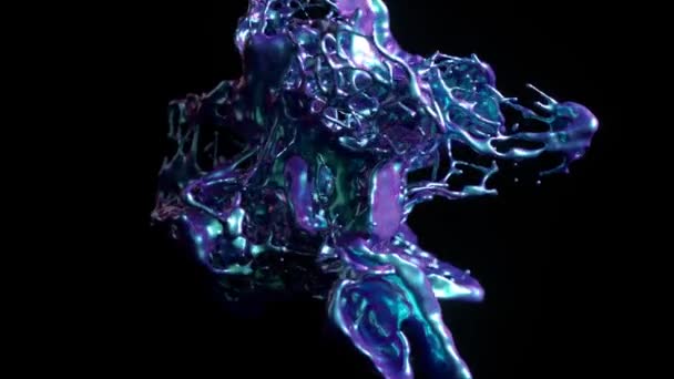 Salpicadura Líquida Abstracta Animación Con Tonos Iridiscentes Movimiento Fluido Dinámico — Vídeos de Stock
