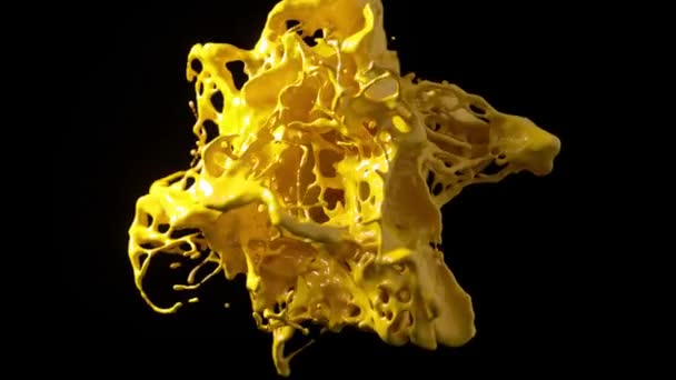 Golden Liquid Splash Animation Capturing Dynamic Freeform Burst Glistening Reflections — Stock Video