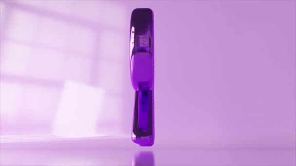 3Dアニメーションの紫色パーセンテージシンボル 反射面とミニマリストライラックのバックドロップをフィーチャー — ストック動画