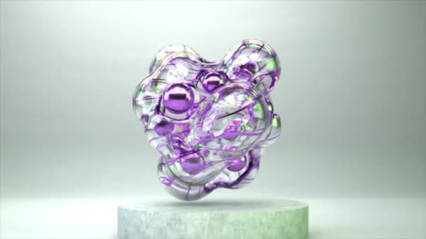 Translucent Purple Bubbles Animation Levitating Stone Plinth Soft Focus Grey — Stock Video