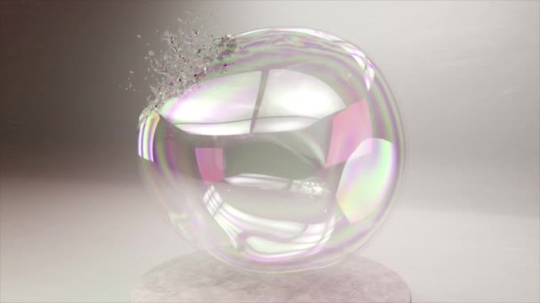 Brillante Burbuja Jabón Estalló Animación Una Danza Fragmentos Iridiscentes Moción — Vídeos de Stock