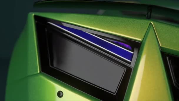 Niebieskie Futurystyczne Światła Hamowania Sportowego Samochodu Zbliżeniu Animacja — Wideo stockowe