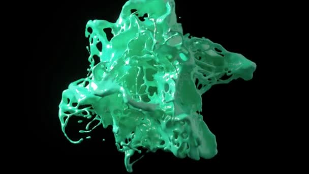 Zelená Kapalina Výbuch Animace Zachytit High Detail Dynamické Šplouchnutí Černém — Stock video