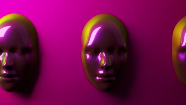 Máscaras Cintilantes Animação Lançando Reflexões Rosa Amarelo Fundo Magenta Ousado — Vídeo de Stock