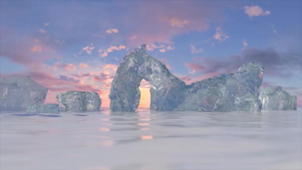 Arc Glace Serein Dans Océan Tranquille Coucher Soleil Avec Ciel — Video