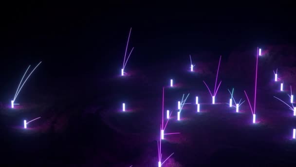 Neonlichtwege Kurven Dieser Animation Durch Eine Dunkle Landschaft Und Erzeugen — Stockvideo