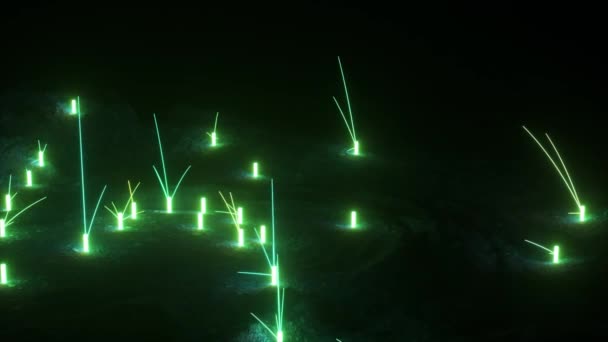 Крива Неонових Світлових Доріжок Через Темний Пейзаж Цій Анімації Створюючи — стокове відео