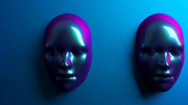 Holografik gradyan dokusu, yapay zeka ve dijital teknoloji konsepti olan gelecekteki baş portresi, yüz sayborgunu kapat, yanardöner neon ışığı üç boyutlu resimleme.