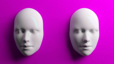 Holografik gradyan dokusu, yapay zeka ve dijital teknoloji konsepti olan gelecekteki baş portresi, yüz sayborgunu kapat, yanardöner neon ışığı üç boyutlu resimleme.