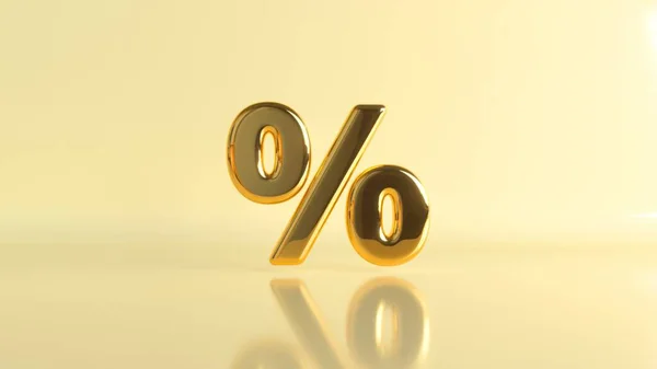 Animation of a rotating golden percentage sign on a light background. 3D illustration