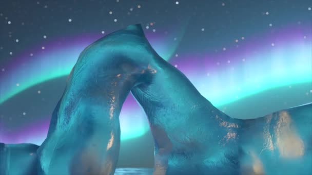 Величественная Анимация Ледяных Пиков Фоне Сияния Спокойная Мистическая — стоковое видео