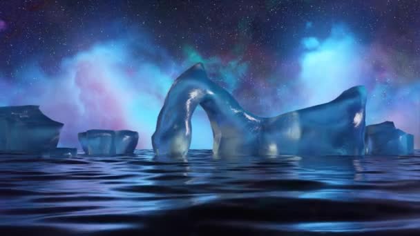 具有极光背景 宁静和神秘的冰峰的宏伟3D动画 — 图库视频影像