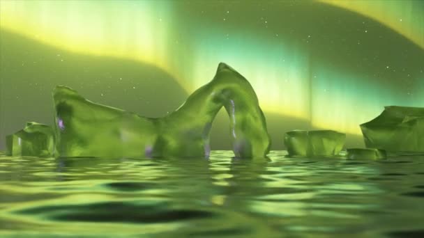 Surreale Animazione Aurora Verde Iceberg Fusione Una Splendida Esposizione Della — Video Stock