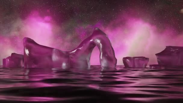Zauberhafte Animation Lila Eisberge Unter Einem Sternenklaren Polarhimmel Magisch Und — Stockvideo