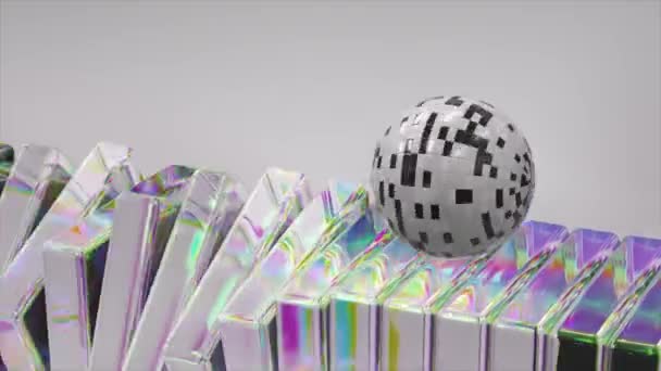 Animación Reflexiva Una Esfera Cuadros Terreno Prismático Mostrando Una Danza — Vídeos de Stock
