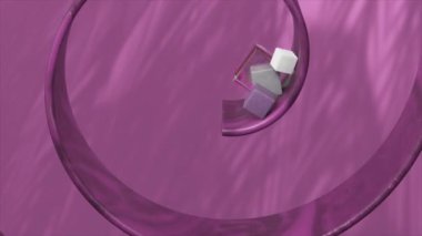 Prizmatik efektlere sahip küplerin süzülüşü metalik, mavi renkli sarmal boyunca dingin bir suda 3D animasyon..